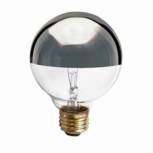 Incandescent Globe Lamp, Designation: 25G25/SL, 120 V, 25 WTT, G25 Shape, E26 Medium Base, Silver Crown, CC-9 Filament, 1500 HR, Lumens: 150 LM Initial, 4-3/8 IN Length, 3-1/8 IN Diameter