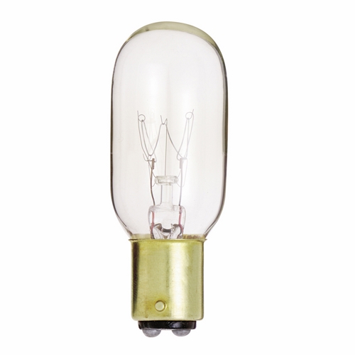 Incandescent Indicator & Sign Lamp, Designation: 15T7/DC, 130 V, 15 WTT, T7 Shape, BA15d DC Bay Base, Clear, C-5A Filament, 2500 HR, Lumens: 95 LM Initial, 2-1/4 IN Length, 7/8 IN Diameter
