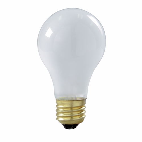 Incandescent Shatter Proof Lamp, Designation: 100A/RS/TF/2PK, 130 V, 100 WTT, A19 Shape, E26 Medium Base, Frosted, C-9 Filament, 5000 HR, Lumens: 960 LM Initial, 4-1/8 IN Length, 2-3/8 IN Diameter