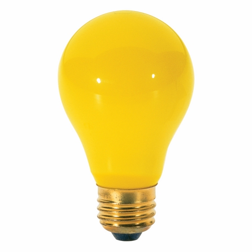 Incandescent General Service Lamp, Designation: 60A/Bug, 130 V, 60 WTT, A19 Shape, E26 Medium Base, Yellow, C-9 Filament, 2000 HR, 4-1/8 IN Length, 2-3/8 IN Diameter