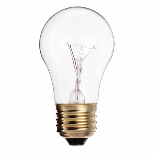 Incandescent General Service Lamp, Designation: 15A15, 130 V, 15 WTT, A15 Shape, E26 Medium Base, Clear, C-9 Filament, 2500 HR, Lumens: 100 LM Initial, 3-1/2 IN Length, 1-7/8 IN Diameter