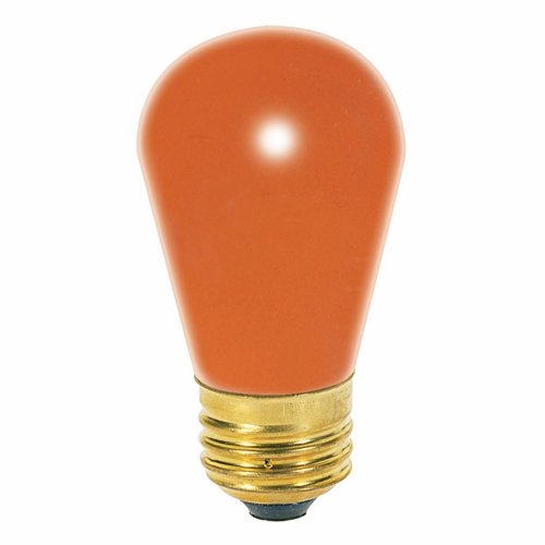 Incandescent Indicator & Sign Lamp, Designation: 11S14/O, 130 V, 11 WTT, S14 Shape, E26 Medium Base, Ceramic Orange, CC-9 Filament, 2500 HR, 3-1/2 IN Length, 1-3/4 IN Diameter