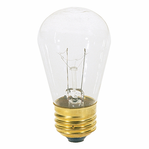 Incandescent Indicator & Sign Lamp, Designation: 11S14, 130 V, 11 WTT, S14 Shape, E26 Medium Base, Clear, CC-9 Filament, 2500 HR, Lumens: 80 LM Initial, 3-1/2 IN Length, 1-3/4 IN Diameter