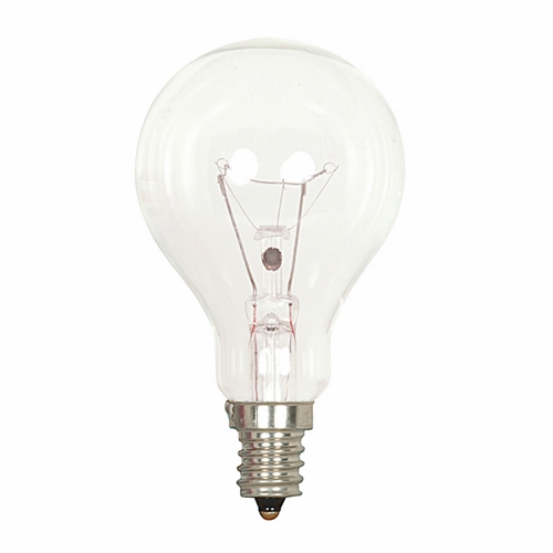Incandescent General Service Lamp, Designation: 40A15/CL/E12, 130 V, 40 WTT, A15 Shape, E12 Candelabra Base, Clear, C-9 Filament, 1000 HR, Lumens: 420 LM Initial, 3-3/8 IN Length, 1-7/8 IN Diameter