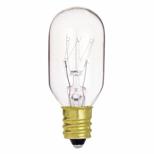 Designation: 15T7C CD/1 CAND BASE CLEAR 13, 15 watt T7 Incandescent, Clear, 2500 average rated hours, 95 lumens, Candelabra base, 130 volts