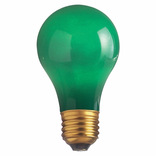 Incandescent General Service Lamp, Designation: 40A/G, 130 V, 40 WTT, A19 Shape, E26 Medium Base, Ceramic Green, C-9 Filament, 2000 HR, 4-1/8 IN Length, 2-3/8 IN Diameter