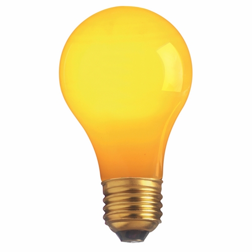 Incandescent General Service Lamp, Designation: 40A/Y, 130 V, 40 WTT, A19 Shape, E26 Medium Base, Ceramic Yellow, C-9 Filament, 2000 HR, 4-1/8 IN Length, 2-3/8 IN Diameter