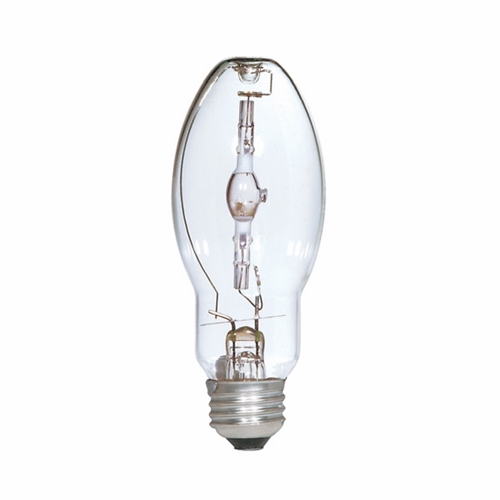 HID Metal Halide Lamp, Designation: MP150/ED17/U/PS, 150 WTT, ED17 Shape, E26 Medium Base, Clear, 10000 HR, Lumens: 14000 LM Initial, 4000 DEG K Color Temperature, Cool White 65 CRI, 5-7/16 IN Length, 2-1/8 IN Diameter, Burn Position: Universal