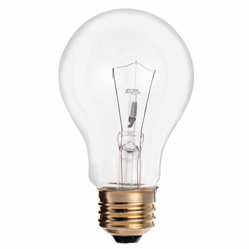 Incandescent General Service Lamp, Designation: 25A19/CL, 120 V, 25 WTT, A19 Shape, E26 Medium Base, Clear, C-9 Filament, 1500 HR, Lumens: 185 LM Initial, 4-1/8 IN Length, 2-3/8 IN Diameter