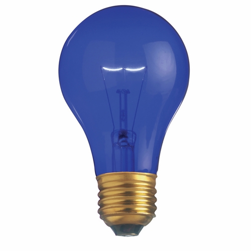 Incandescent General Service Lamp, Designation: 25A/TB, 130 V, 25 WTT, A19 Shape, E26 Medium Base, Transparent Blue, C-9 Filament, 2000 HR, 4-1/8 IN Length, 2-3/8 IN Diameter