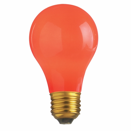 Incandescent General Service Lamp, Designation: 25A/R, 130 V, 25 WTT, A19 Shape, E26 Medium Base, Ceramic Red, C-9 Filament, 1000 HR, Lumens: 15 LM Initial, 4-1/8 IN Length, 2-3/8 IN Diameter