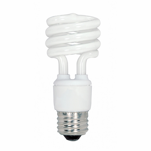 Compact Fluorescent Spiral Lamp, Designation: 13T2/27, 120 V, 13 WTT, Mini Spiral Shape, E26 Medium Base, 12000 HR, Lumens: 900 LM Initial, 2700 DEG K Color Temperature, Warm White 82 CRI, 4-1/8 IN Length, 1-13/16 IN Diameter, 4-Bulb Value Pack