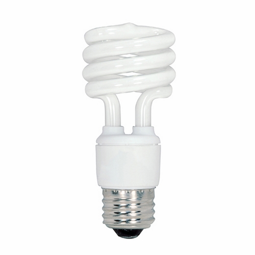 Compact Fluorescent Spiral Lamp, Designation: 13T2/27, 120 V, 13 WTT, Mini Spiral Shape, E26 Medium Base, 12000 HR, Lumens: 900 LM Initial, 2700 DEG K Color Temperature, Warm White 82 CRI, 4-1/8 IN Length, 1-13/16 IN Diameter, 8-Bulb Value Pack