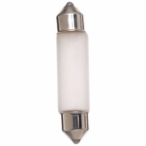 Miniature Festoon & Rigid Loop Xenon Lamp, Designation: X10T3 1/4 F Festoon, 24 V, 10 WTT, T3 1/4 Shape, SV8.5-8 Festoon Base, Frosted, 10000 HR, Lumens: 120 LM Initial, 0.39 AMP, 1-23/32 IN Length, 13/32 IN Diameter