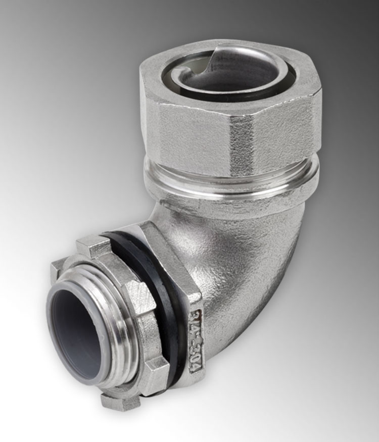 Product image for Calbrite S60500FC90 1/2" 90. Stainless Steel 316 Flex Connector, Male