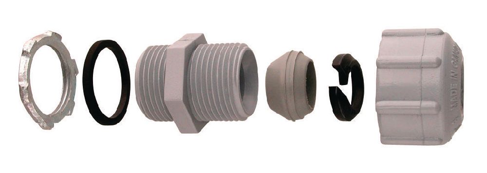 Product image for IPEX 278100 1/2 Inch PVC Non-Metallic Threaded Rigid Conduit Strain Relief Connector