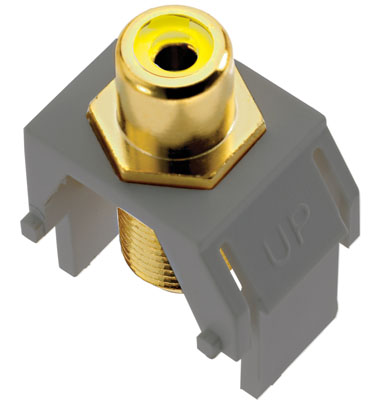 Product image for Pass & Seymour ACYRCAFM1 Yellow RCA to F-Connector Keystone Insert - Magnesium