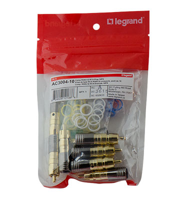 Product image for Pass & Seymour AC3004-10 Compression RG6U/Quad Shield RCA Plug, 10-pack