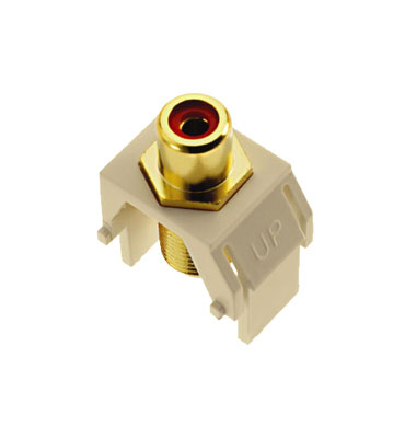 Product image for On-Q WP3462-LA Light Almond Plastic RCA to F-Connector Audio/Video Keystone Insert