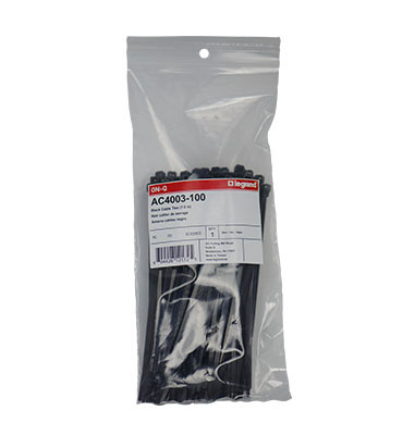 Product image for Pass & Seymour AC4003-100 7.5" Cable Ties, 100-Pack - Black