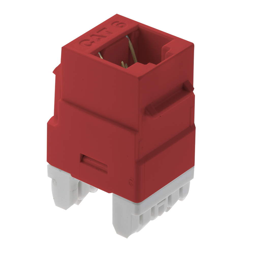 Product image for On-Q WP3460-RE 1-Port RJ45 Category 6 Red Plastic Snap-In Keystone Connector