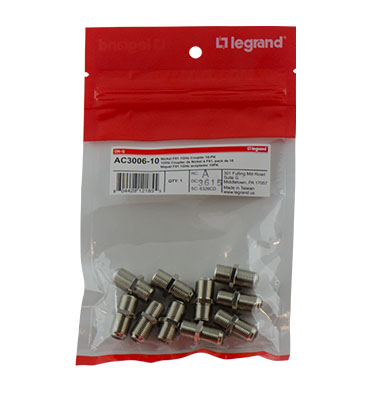 Product image for Pass & Seymour AC3006-10 1 GHz Nickle F-Type Coupler, 10-pack