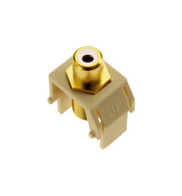 Product image for On-Q WP3461-LA Light Almond Plastic RCA to F-Connector Audio/Video Keystone Insert