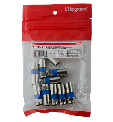 Product image for Pass & Seymour AC3008-10 Compression-Style Male F-Type Connector, 10-pack