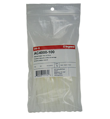 Product image for Pass & Seymour AC4000-100 4.75" Cable Ties, 100-Pack, Natural
