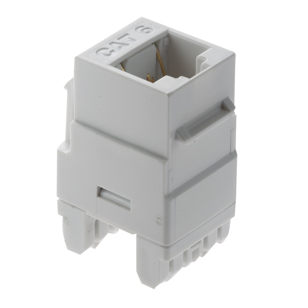 Product image for On-Q WP3460-WH 1-Port RJ45 Category 6 White Plastic Snap-In Keystone Connector