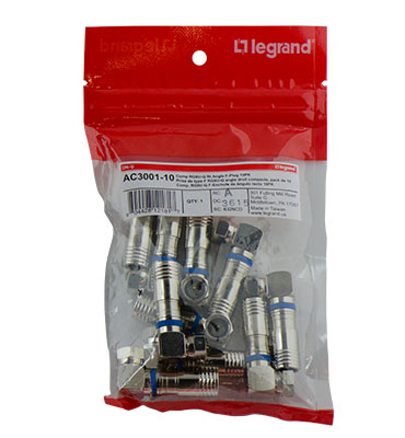 Product image for Pass & Seymour AC3001-10 F-Type Right-Angle Coax Connector, 10-Pack