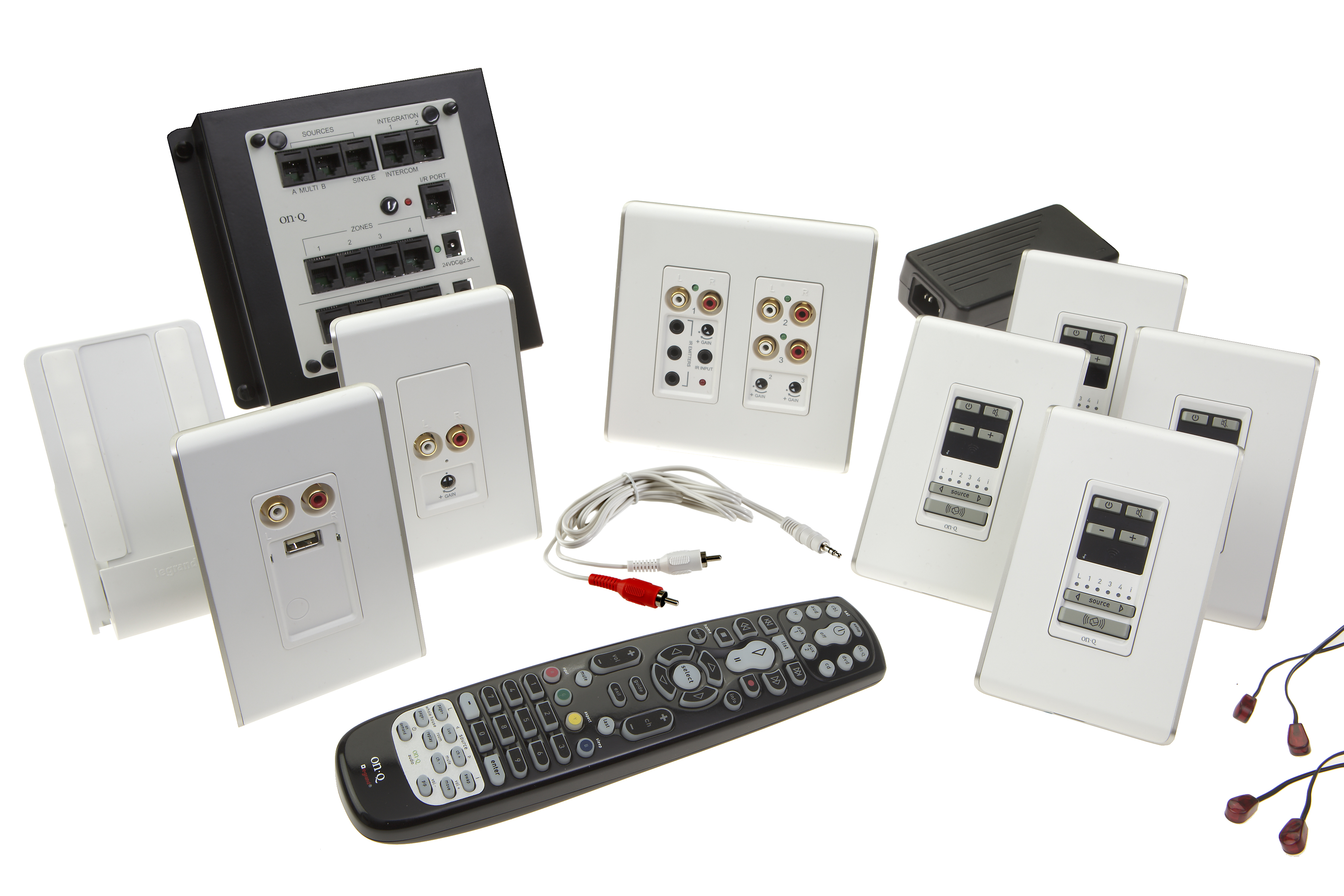 Product image for On-Q AU5744-WH 4-Zone White Multi-Source Audio System Charge and Play Kit
