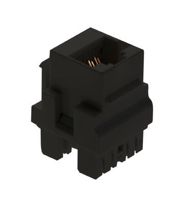 Product image for On-Q WP3450-BK 1-Port RJ45 Category 5E Black Plastic Snap-In Keystone Connector