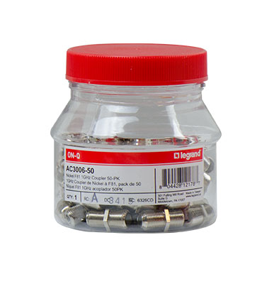 Product image for Pass & Seymour AC3006-50 1 GHz Nickel F-Type Coupler, 50-pack