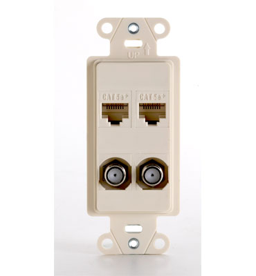 Product image for On-Q WP3422-LA 4-Port RJ45 Light Almond Plastic Pre-Configured Data Communication Decorator Strap