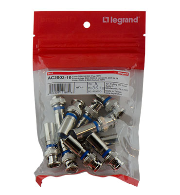 Product image for Pass & Seymour AC3003-10 Compression Style Male BNC Connector, 10-Pack