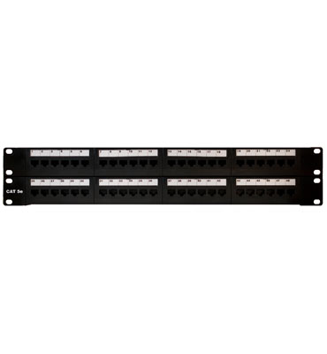 Product image for On-Q 48845-C5E 48-Port RJ45 Category 5E Black Plastic/Steel Rack Mounting Patch Panel