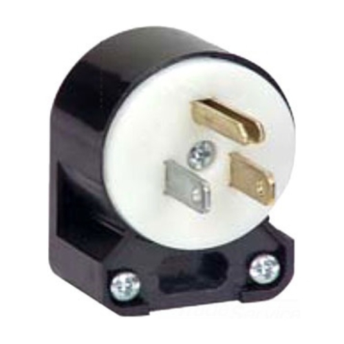 Eaton Arrow Hart ultra grip straight blade angled plug, #16-12 AWG, 20A, Industrial, 125V, Back wire, Black and white, Brass, Nylon, 5-20P, Two-pole, three-wire, grounding, Screw, 0.33-0.66