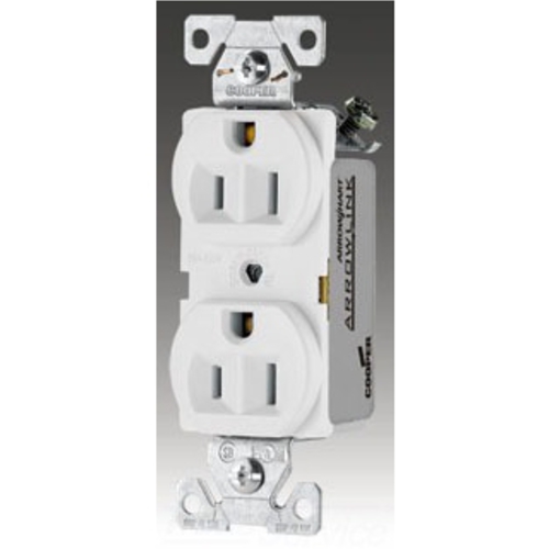 Eaton commercial specification grade duplex receptacle, #14-10 AWG, 15A, Commercial, Flush, 125V, Side wire, Gray, Brass, High-impact nylon, PVC, 5-15R, Duplex, Screw, PVC, Core pack