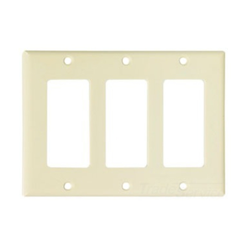 Eaton Decorator / GFCI wallplate, Almond, Decorator Cutout, Thermoset, Three- gang, Standard, ED Box