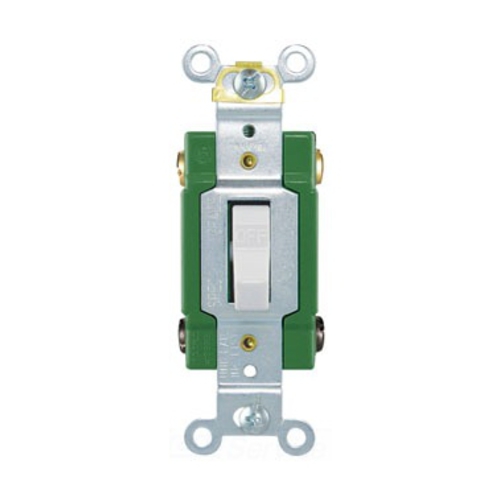 Eaton Arrow Hart industrial grade toggle switch, #14-10 AWG, 30A, Flush, 120/277V, Back and side, Screw, White, Load type: Motor Control, Fan, LED, Incandescent, ELV, MLV, CFL, Flourescent, Halogen, Double-Pole,Dual-pole,Brass,Polycarbonate