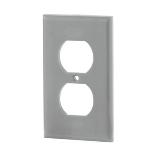 Eaton Duplex receptacle wallplate, Gray, Duplex receptacle Cutout, Nylon, Single- gang, Standard, ED Box
