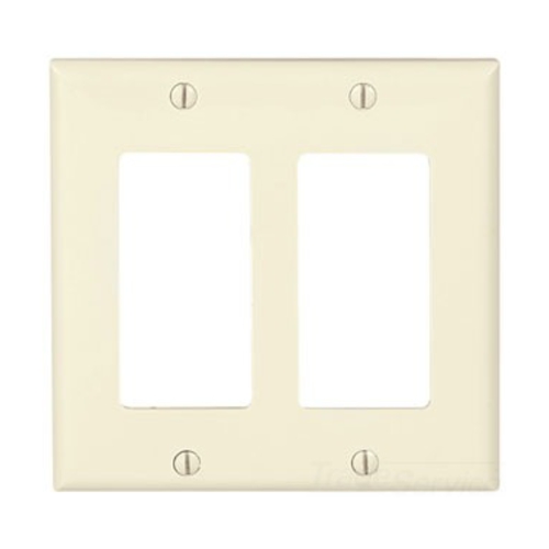 Eaton Decorator / GFCI wallplate, Lt. Almond, Decorator Cutout, Nylon, Two- gang, Standard