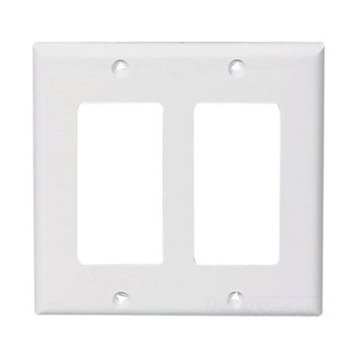 Eaton Decorator / GFCI wallplate, White, Decorator Cutout, Nylon, Two- gang, Standard, ED Box