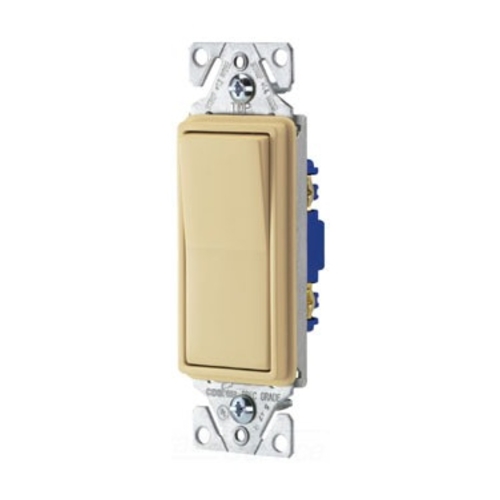 Eaton standard grade decorator switch, Box, #14-12 AWG, 15A, Flush, 120/277V, Back/push, Decorator, Maintained, Ivory, Motor Control, Fan, LED, Incand, ELV,MLV,CFL, Florscnt, Halogen, Single-pole, Thermoplastic 752377