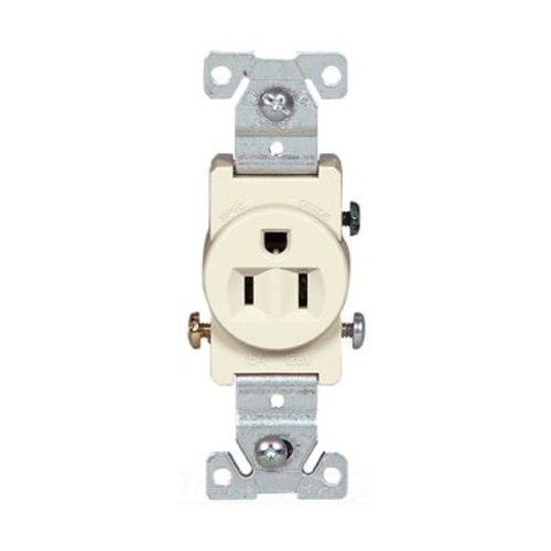 Eaton commercial specification grade single receptacle, #14-10 AWG, 15A, Commercial, Flush, 125V, Side wire, Light almond, Brass, Nylon, 5-15R, Single, Screw, PVC, ED Box