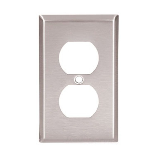 Eaton Duplex receptacle wallplate, Stainless steel, Duplex receptacle Cutout, Stainless steel, Single- gang, Mid-size, ED Box
