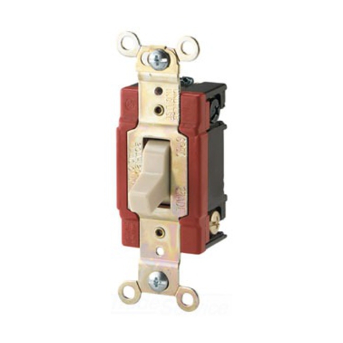Eaton Arrow Hart industrial grade toggle switch, #14-10 AWG, 20A, Industrial, Wall, 120/277V, Back and side, Screw, Gray, Three-Way, Brass, Terminals: 0.031 in, Polycarbonate