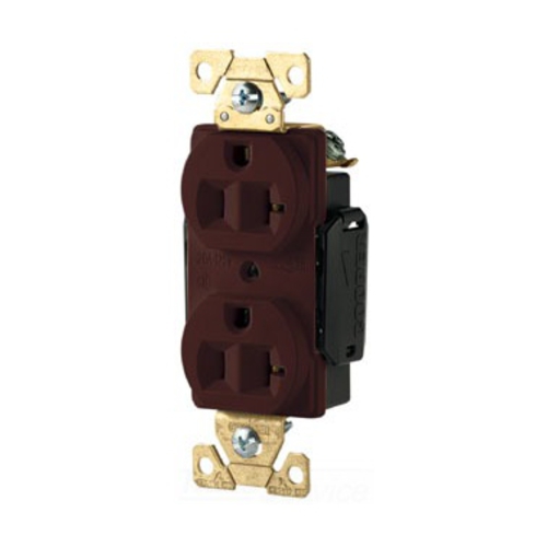 Eaton Arrow Hart extra heavy-duty industrial specification grade duplex receptacle, #14-10 AWG, 20A, Industrial, Flush, 125V, Back and Side, Brown, Brass, Nylon face, Glass-filled nylon base, 5-20R, Duplex, Screw, Nylon, Core pack