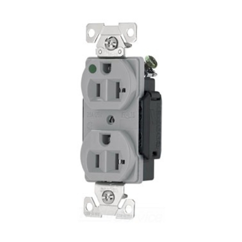 Eaton Arrow Hart extra heavy-duty hospital grade duplex receptacle, #14-10 AWG, 20A, Healthcare, Flush, 125V, Back and side, Gray, Brass, High-impact nylon face, Glass-filled nylon base, 5-20R, Duplex, Screw, Glass-filled nylon, Core pack